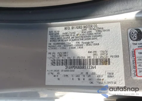 2010 Ford Fusion Se from USA, damaged, VIN 3FAHP0HA0AR112364